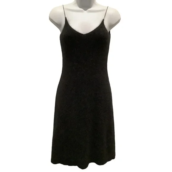 RALPH LAUREN RARE VINTAGE BLUE LABEL BLACK ANGORA DRESS /RHINESTONE STRAPS XS - Picture 1 of 10